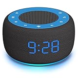 Buffbee Sound Machine & Alarm Clock 2-in-1, 0-100% Clock Face Brightness, Bottom Colored Light, Sleep Timer, Precise 30-Level Volume Control White Noise Machines