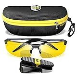 BLUPOND Night Driving Glasses For Men/Women - HD Yellow Vision for Maximum Clarity - Knight Visor (BLACK, Yellow Amber)