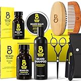 The Beard Club Beard Kit for Men - Beard Grooming & Beard Care Kit - Cedar & Sandalwood Beard Oil, Beard Balm, Beard Shampoo, Beard Brush, Comb, Beard Trimming Scissors, Straight Edge Razor - Gift Set