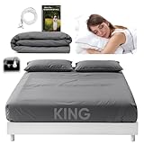 Earthing Grounding Sheets King Size (Grey) - 400 Thread Count Soft Earthing Grounding Sheet w/Cotton, & Silver Fiber- Earthing Sheets Grounding with Reinforced Grounding Cord for Conductivity