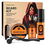 Beard Kit for Men Grooming and Care - Beard Growth Kit for Men with Beard Oil and Balm, Beard Derma Roller for Hair Growth, & Mens Comb - Mustache Kit for Men - Birthday Gifts for Men, Unscented