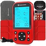 TENS Unit Muscle Stimulator Pro for Back Pain Relief, Shoulder Recovery and Physical Therapy, Electronic EMS Massager Machine with PMS Pulse for Effective Shock Therapy, Red