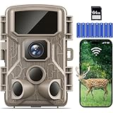 Punvoe Trail Camera, WiFi Trail Cam 4K 64MP with 64GB Memory Card, 8 Batteries and 130° Wide Angle Night Vision Ip67 Waterproof, 45 IR LEDs Game Camera for Wildlife Detection Monitoring