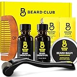 The Beard Club Enhanced Beard Growth Kit - Derma Roller, Beard Growth Oil (2PK), Sandalwood Beard Balm, Beard Comb - Gift Set