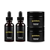 Golden Grooming Beard Oil & Balm Bundle – Natural Beard Growth Kit for Men – Tame, Style & Moisturize – Shea Butter Infused – 4 Piece Set