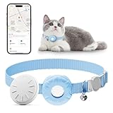 Cat Tracker,No Monthly Fee Cat Tracker Collar (Only iOS),Waterproof Pet Tracker for Cats with Safety Elastic Buckle,Works with Any Collar,Compatible with Apple Find My App not for Android-(Blue)