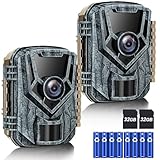 Punvoe Trail Camera 2 Pack 36 MP 2.7K Game Camera 32GB Memory Card 8 Batteries with 0.2s Trigger Time 120°Wide-Angle Motion Night Vision 2.0" LCD Screen IP66 Waterproof, Wildlife Camera for Monitoring