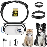 Cat Camera Collar with 128GB,Collar Camera Mini Body for Pets, No WiFi Action Camera for Cats and Dogs,Dog Tracker Camera Collar Outdoor/Indoor,Birthday Gift for Pets