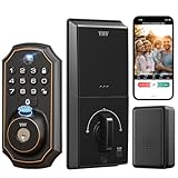 Keyless Entry Door Lock with Camera Fingerprint Smart Door Lock with App Remote Control, Wi-Fi Connected Electronic Keypad Code Deadbolt Auto Unlock for Front Door