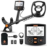 SUNPOW Metal Detector for Adults Professional - High Accuracy with 12" Waterproof Coil, 2x Backlit LCD Display, Advanced DSP Chip, 5 Modes, Adjustable Length (19"-59"), Sturdy Spiral Structure -OTMD14