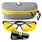 BLUPOND Night Driving Glasses For Men/Women - HD Yellow Vision for Maximum Clarity - Knight Visor(Brown/Grey Case, Yellow Amber)