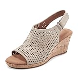 Rockport Women's Briah PERF Sling Wedge Sandal, Taupe Leather, 9 M